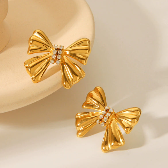 Wholesale Stainless Steel Bow Geometric Electroplated Women's Earrings