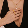 Wholesale Stainless Steel Bow Geometric Open Ring Pvd Electroplated 18K Gold For Women Light Luxury Style