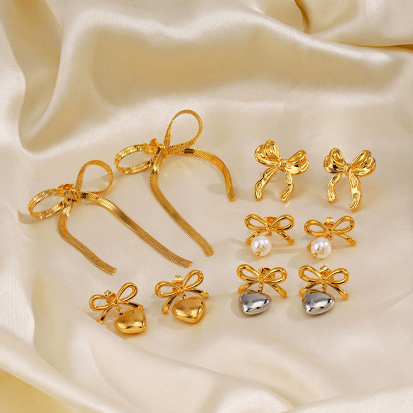 Wholesale Stainless Steel Bow Handmade 18K Goldplated Women's Earrings