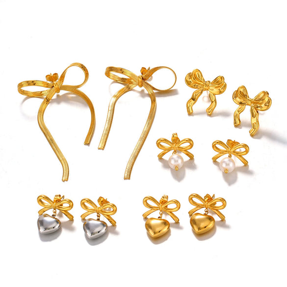 Wholesale Stainless Steel Bow Handmade 18K Goldplated Women's Earrings