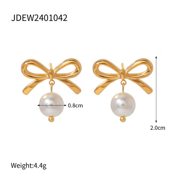 Wholesale Stainless Steel Bow Heart Shape Earrings For Women With Electroplating Design And Zircon