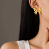Wholesale Stainless Steel Bow Inlaid Zircon Earrings With Electroplating Treatment For Women
