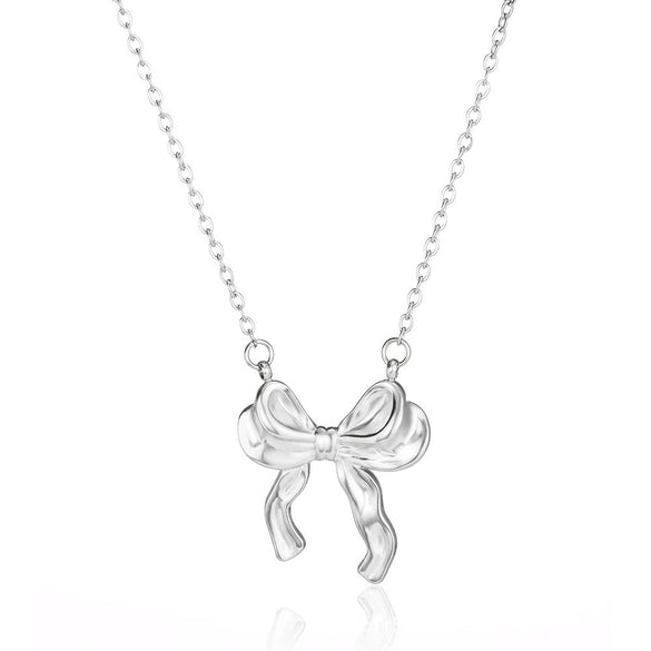Wholesale Stainless Steel Bow Pendant Necklace With Electroplating Cute Cut Out Design For Women