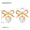 Wholesale Stainless Steel Bow Retro Style Earrings With White Zircon For Women