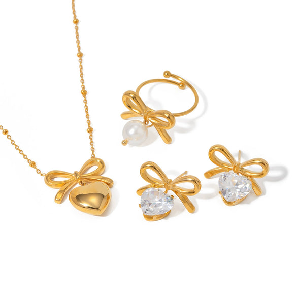 Wholesale Stainless Steel Bow Retro Style Earrings With White Zircon For Women