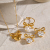 Wholesale Stainless Steel Bow Retro Style Earrings With White Zircon For Women