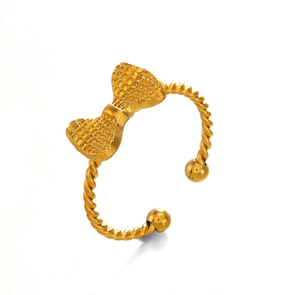 Wholesale Stainless Steel Bow Ring Ladies Style 18K Goldplated