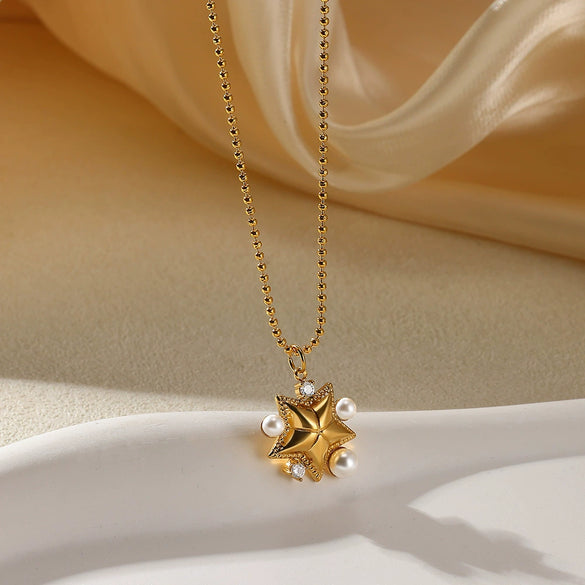 Wholesale Stainless Steel Bow Star Geometric Light Luxury Women's Necklace With Electroplating