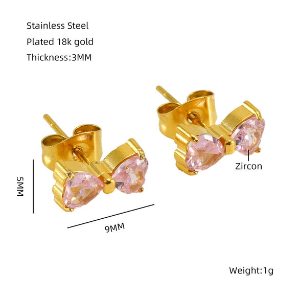 Wholesale Stainless Steel Bow Stud Earrings For Women Light Luxury Simple Style With Diamond Design