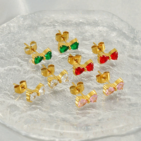 Wholesale Stainless Steel Bow Stud Earrings For Women Light Luxury Simple Style With Diamond Design