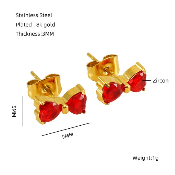 Wholesale Stainless Steel Bow Stud Earrings For Women Light Luxury Simple Style With Diamond Design