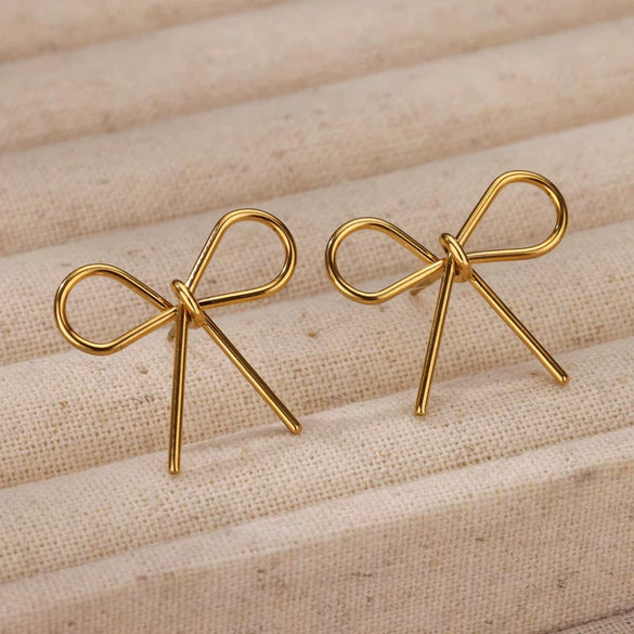 Wholesale Stainless Steel Bow Tie Earrings For Women Electroplated Fashionable Normcore Style Jewelry