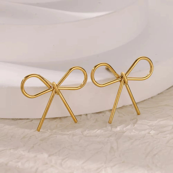 Wholesale Stainless Steel Bow Tie Earrings For Women Electroplated Fashionable Normcore Style Jewelry