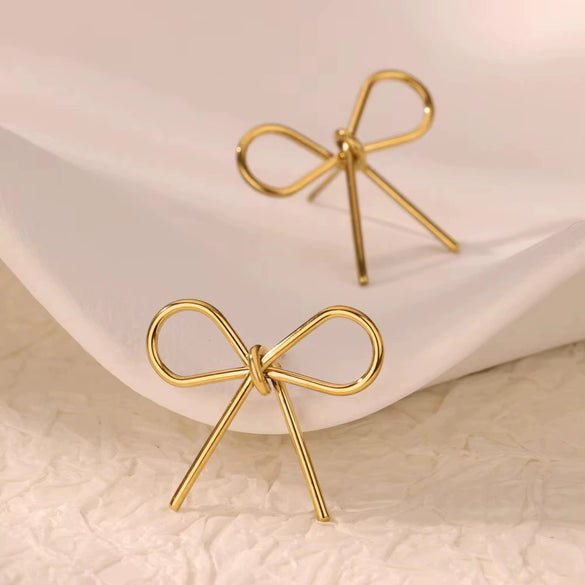 Wholesale Stainless Steel Bow Tie Earrings For Women Electroplated Fashionable Normcore Style Jewelry