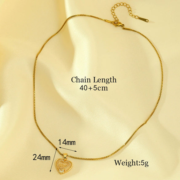 Wholesale Stainless Steel Box Chain Heartshaped Necklace With Mixed Gemstone Inlay Pendant And Electroplating Treatment