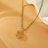 Wholesale Stainless Steel Box Chain Heartshaped Necklace With Mixed Gemstone Inlay Pendant And Electroplating Treatment