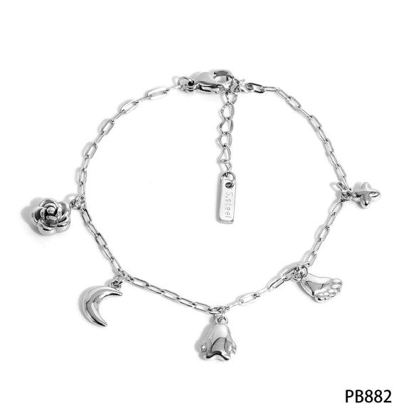 Wholesale Stainless Steel Bracelet And Necklace Set With Simple Animal Pendant In Penguin Paw Moon Flower Bear Pig Shapes Electroplated