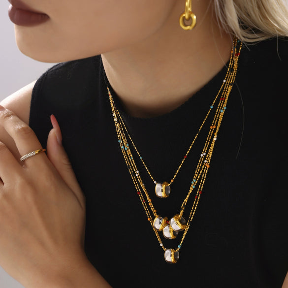 Wholesale Stainless Steel Brushed Earrings And Necklace Set With Gold Texture Cross Mirror Design Electroplated For Women
