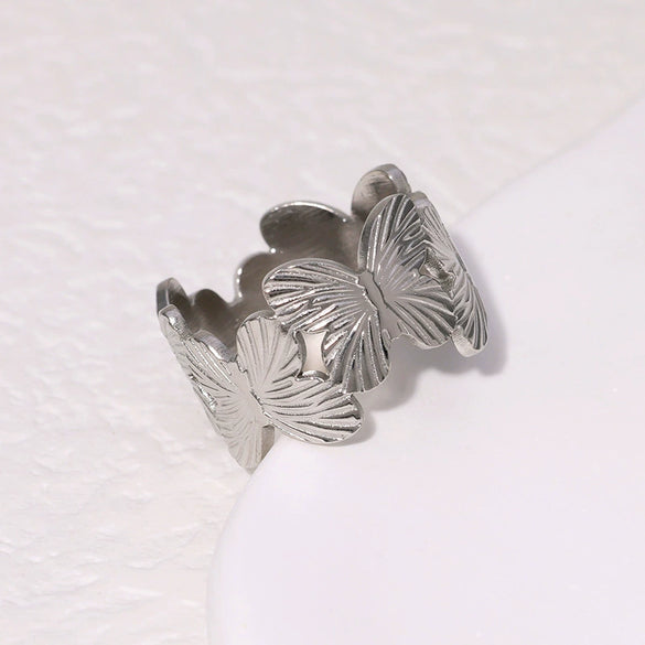 Wholesale Stainless Steel Butterfly Opening Adjustable Ring For Women With Niche Design And Animal Pattern And Electroplating Treatment