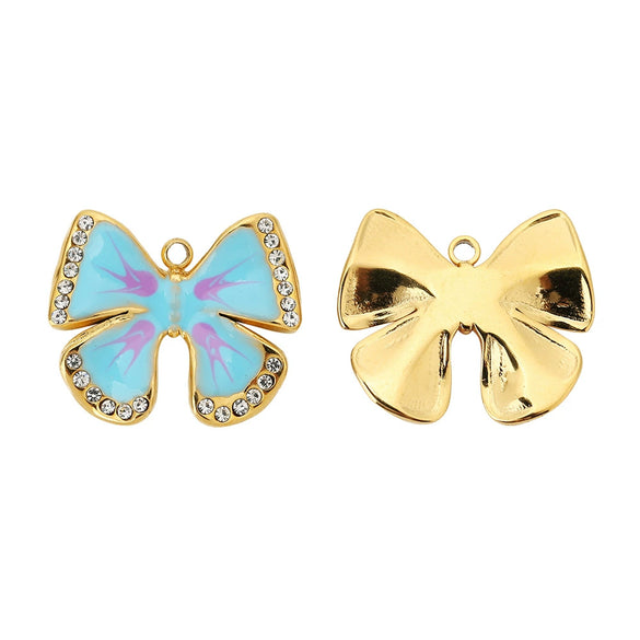 Wholesale Stainless Steel Butterfly Single Hole Pendant Jewelry Accessories With Four Leaf Clover Pattern And Dripping Oil Design