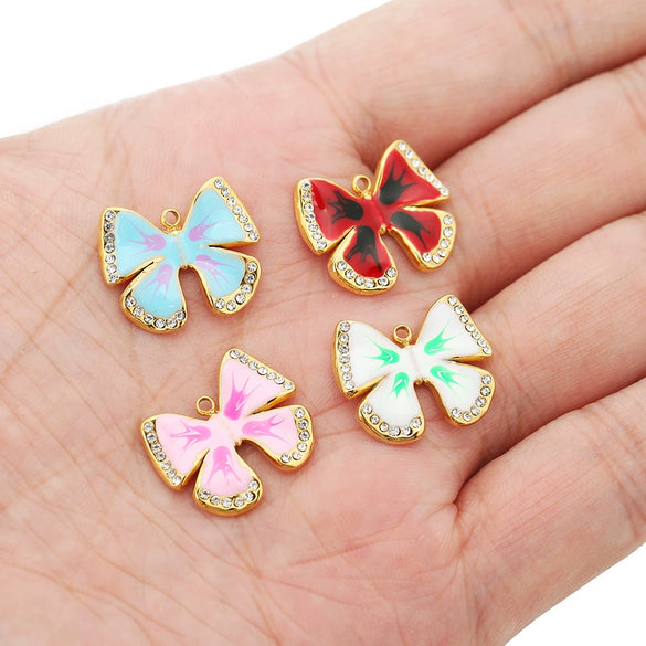 Wholesale Stainless Steel Butterfly Single Hole Pendant Jewelry Accessories With Four Leaf Clover Pattern And Dripping Oil Design