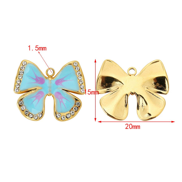 Wholesale Stainless Steel Butterfly Single Hole Pendant Jewelry Accessories With Four Leaf Clover Pattern And Dripping Oil Design
