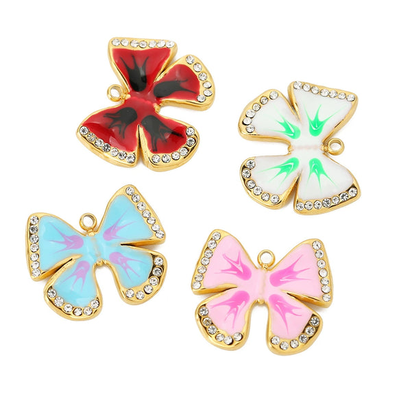 Wholesale Stainless Steel Butterfly Single Hole Pendant Jewelry Accessories With Four Leaf Clover Pattern And Dripping Oil Design