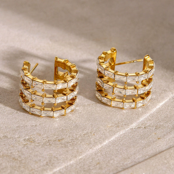 Wholesale Stainless Steel C Shaped Earrings With Inlaid Zircon For Women Featuring Letters Numbers Text Design