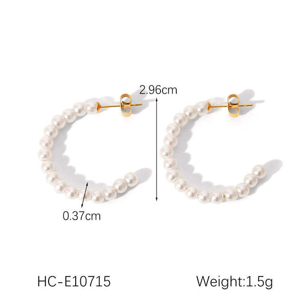 Wholesale Stainless Steel C Shaped Pearl Earrings For Women Geometric Style Electroplated