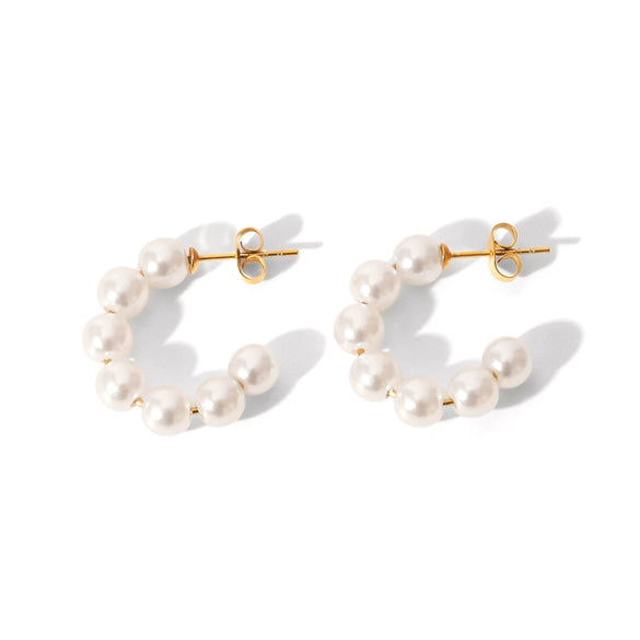 Wholesale Stainless Steel C Shaped Pearl Earrings For Women Geometric Style Electroplated