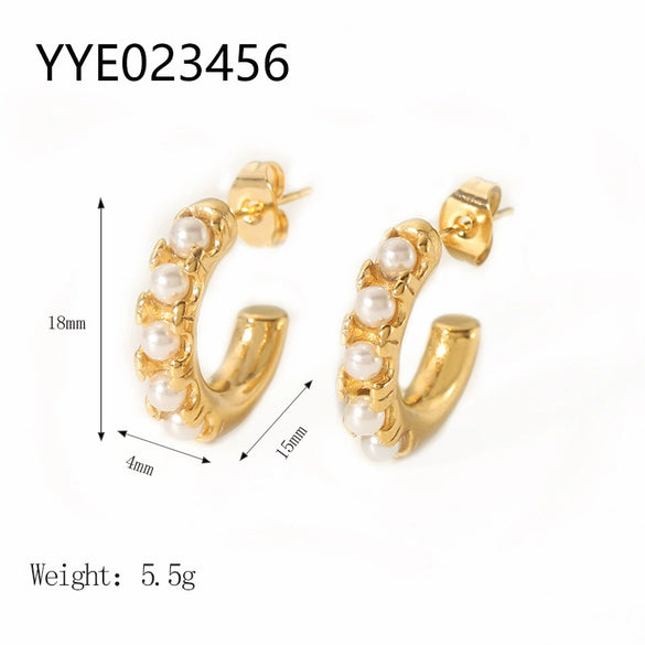 Wholesale Stainless Steel C Shaped Pearl Earrings With 18K Gold Plated Finish For Women Vacuum Real Gold Electroplated In Pvd Furnace
