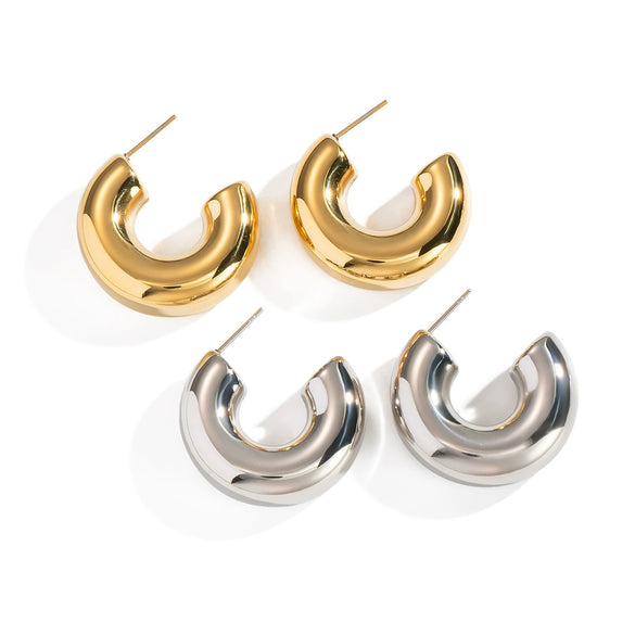 Wholesale Stainless Steel C Shaped Plain Hoop Earrings With Geometric Pattern And Real Gold Pvd Furnace Electroplating For Women Minimalist Normcore Fashion