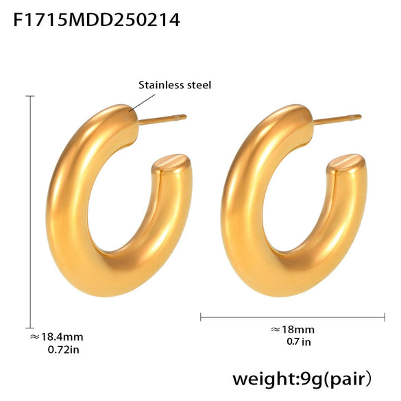 Wholesale Stainless Steel C Solid Earrings Pvd Plated 18K True Gold Color Light Luxury Geometric Style