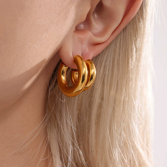 Wholesale Stainless Steel C Solid Earrings Pvd Plated 18K True Gold Color Light Luxury Geometric Style