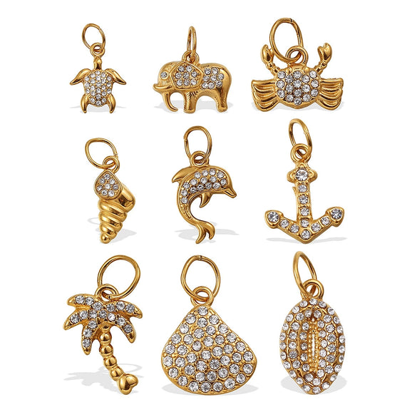 Wholesale 316L Stainless Steel Cartoon Animal Zodiac Inlaid Rhinestone Starfish Coconut Tree Pendant Necklace Bracelet Accessories Electroplated