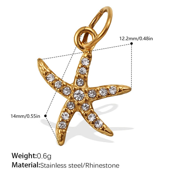 Wholesale 316L Stainless Steel Cartoon Animal Zodiac Inlaid Rhinestone Starfish Coconut Tree Pendant Necklace Bracelet Accessories Electroplated