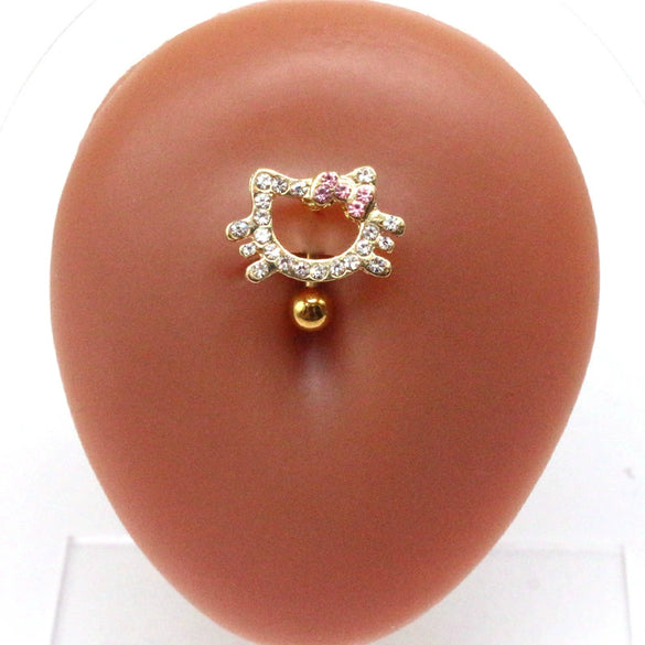 Wholesale Stainless Steel Cartoon Cat Head Belly Button Ring With Electroplating Treatment Unisex Style