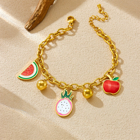 Wholesale Stainless Steel Cartoon Fruit Shaped Pendant Bracelet With Electroplating Processing