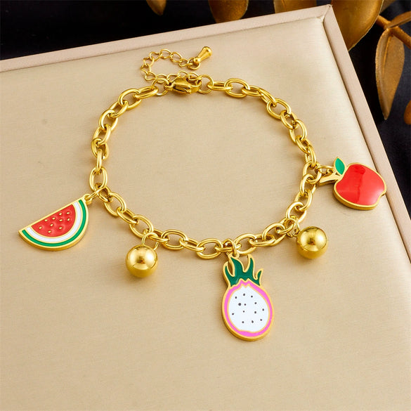 Wholesale Stainless Steel Cartoon Fruit Shaped Pendant Bracelet With Electroplating Processing