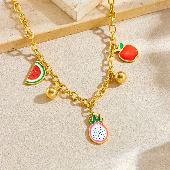 Wholesale Stainless Steel Cartoon Fruitshape Pendant Necklace With Electroplating Process