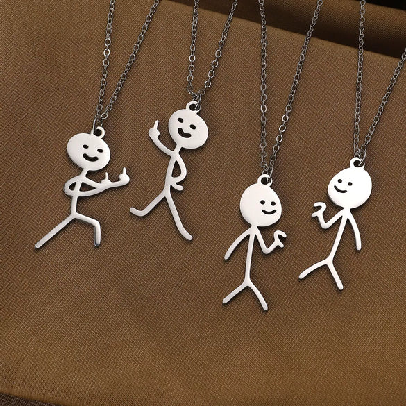 Wholesale Stainless Steel Cartoon Stickman Pendant Necklace With Geometric Style And Electroplating Treatment For Men And Women
