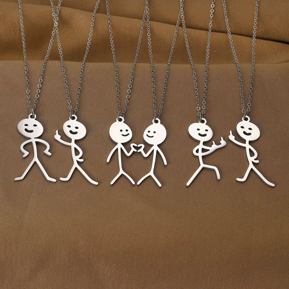 Wholesale Stainless Steel Cartoon Stickman Pendant Necklace With Geometric Style And Electroplating Treatment For Men And Women