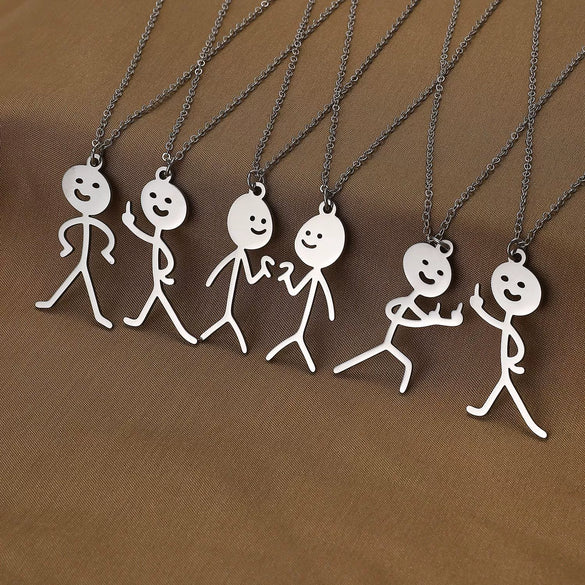 Wholesale Stainless Steel Cartoon Stickman Pendant Necklace With Geometric Style And Electroplating Treatment For Men And Women