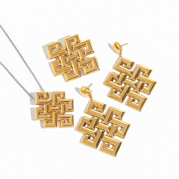 Wholesale Stainless Steel Celtic Knot Hollow Jewelry With Electroplating For Women Necklace And Earrings With Original Design Sense And Classic Texture