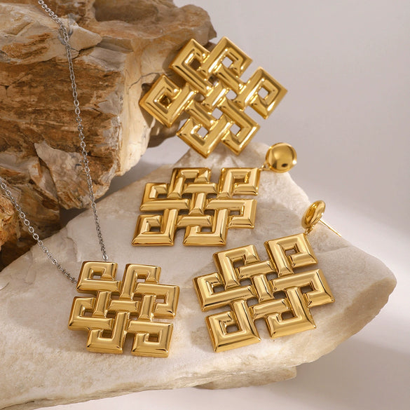 Wholesale Stainless Steel Celtic Knot Hollow Jewelry With Electroplating For Women Necklace And Earrings With Original Design Sense And Classic Texture