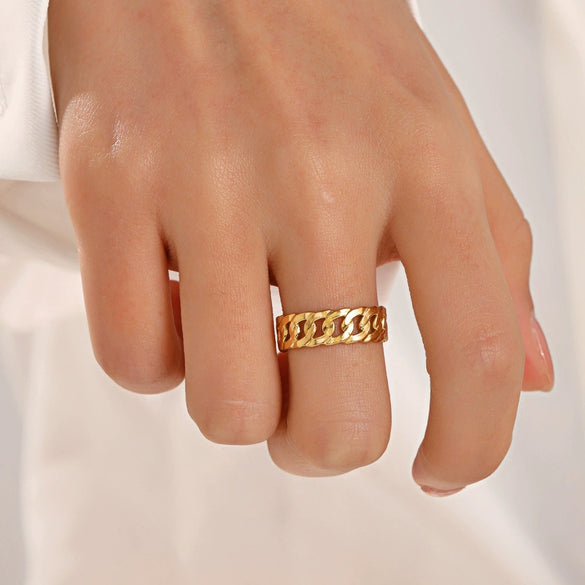 Wholesale Stainless Steel Chain Ring Women's Geometric Electroplated Design
