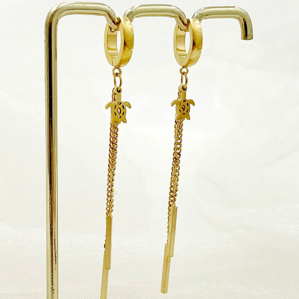 Wholesale Stainless Steel Chain Tassel Earrings Electroplated With Sun Moon Stars Flowers Animal Shapes