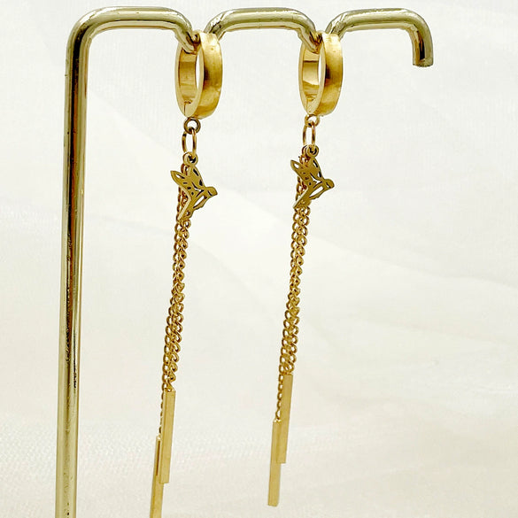 Wholesale Stainless Steel Chain Tassel Earrings Electroplated With Sun Moon Stars Flowers Animal Shapes