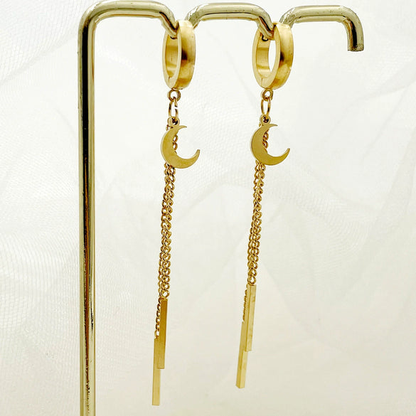 Wholesale Stainless Steel Chain Tassel Earrings Electroplated With Sun Moon Stars Flowers Animal Shapes