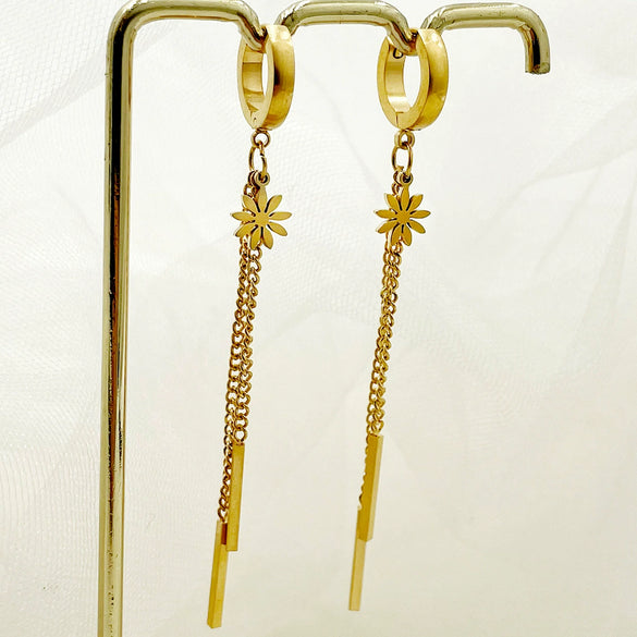 Wholesale Stainless Steel Chain Tassel Earrings Electroplated With Sun Moon Stars Flowers Animal Shapes